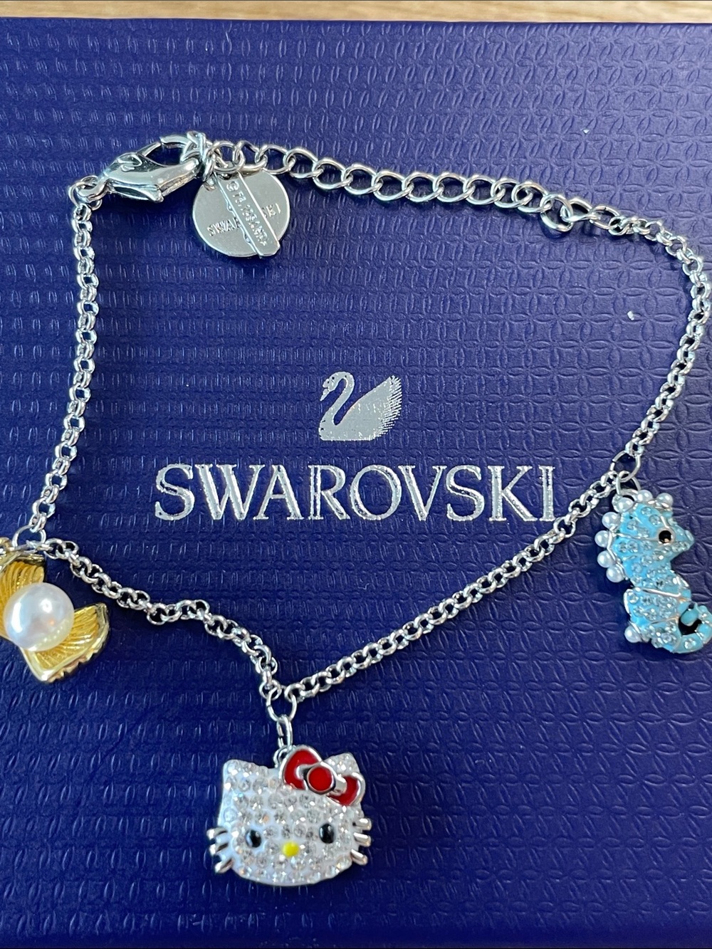 Swarovski x Hello Kitty Seahorse Seashell Pearl Crystal Charm Bracelet Sanrio